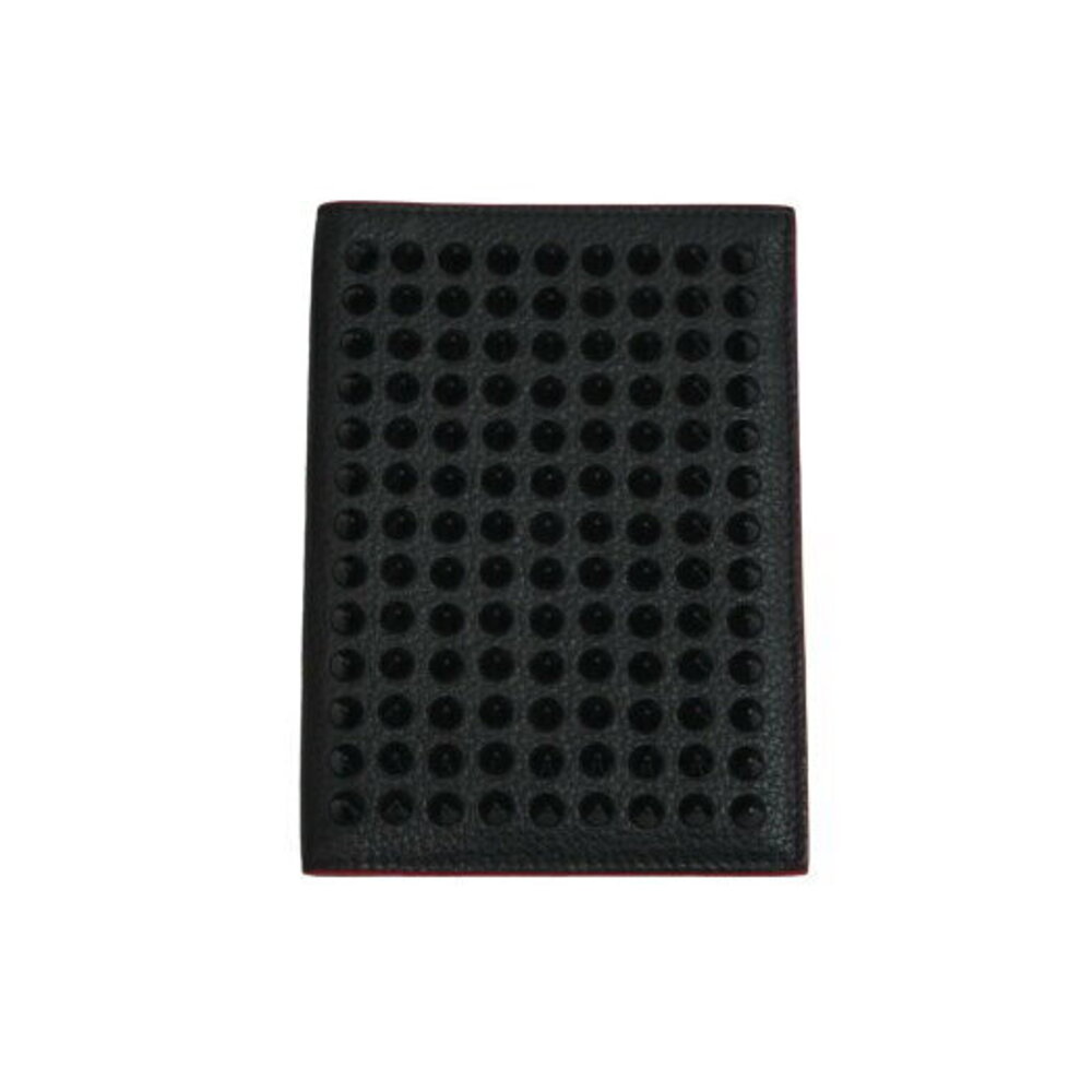 Christian Louboutin passport Wallet Spiked Studded Leather Black Red